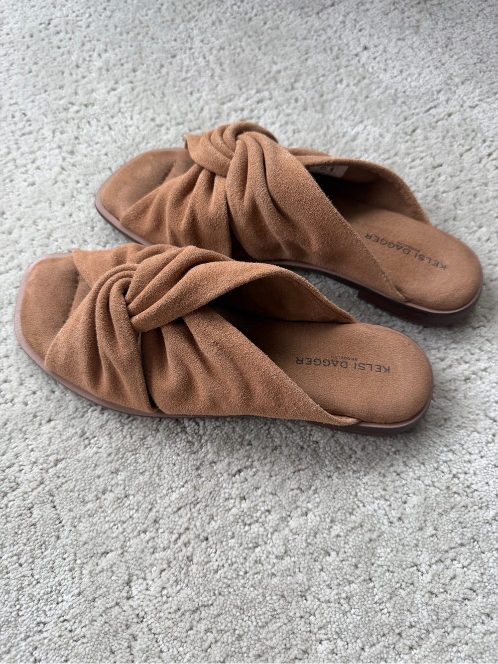 Kelsi Dagger Brooklyn Cognac Suede Knot Slide Sandals